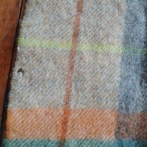 Pure Wool Scarf Ireland, Green/ Rust/Beige plaid, Fringe.  66" Length, Pre-owned - Picture 7 of 7